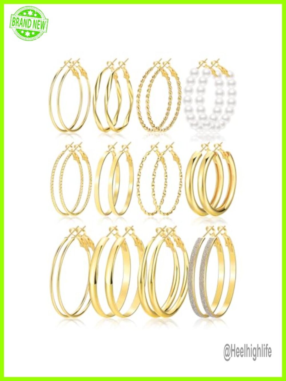 12 Pairs Gold Hoop Earrings Set for Women Hypoallergenic 40mm 50mm